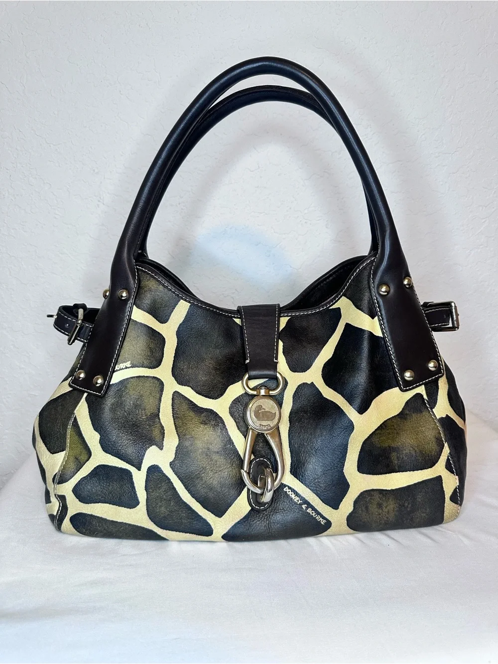 Dooney & Bourke Vintage Giraffe Print Logo Lock Satchel Bag
